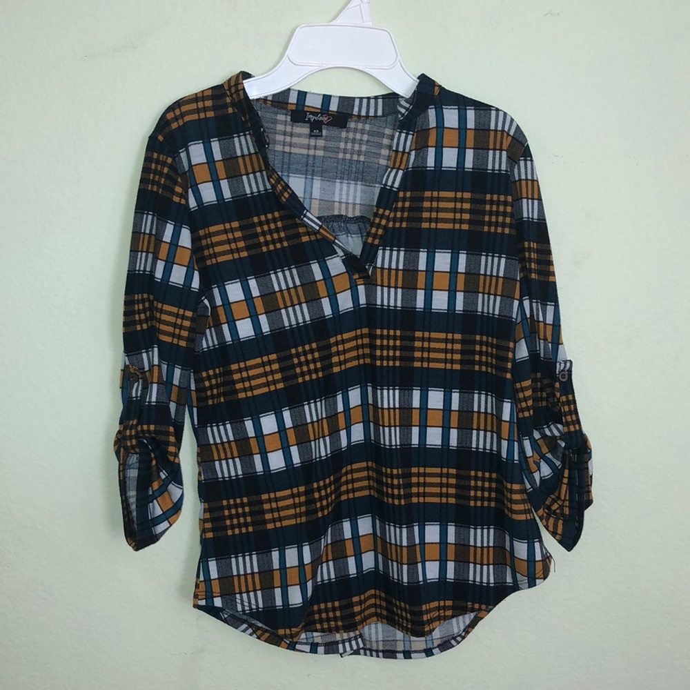plaid deep vneck shirt